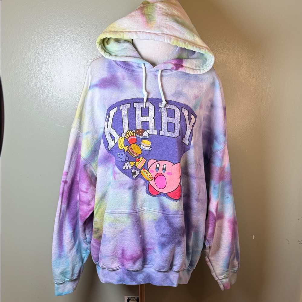 Colorful Tie-Dye Hooded sweatshirt with Kirby patch